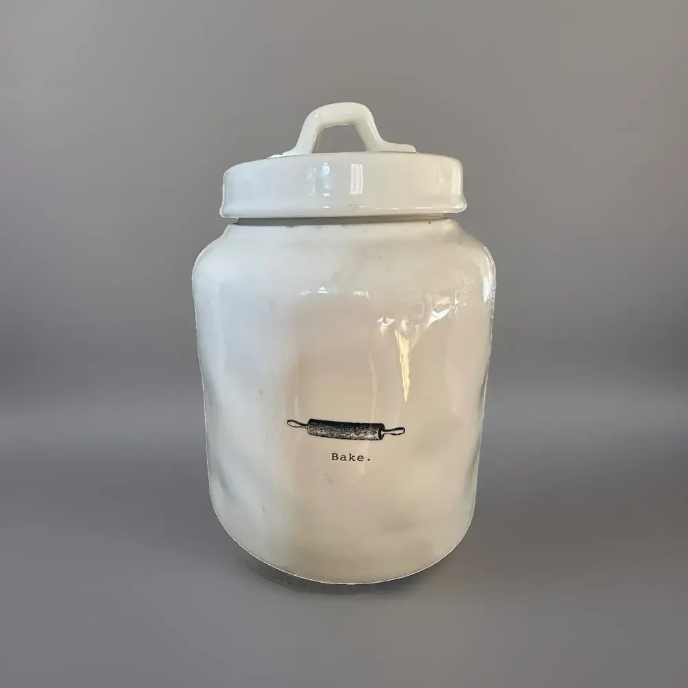 RAE DUNN Ceramic Canister Set Of 3 Roll Bake Eat Air Tight Lid READ